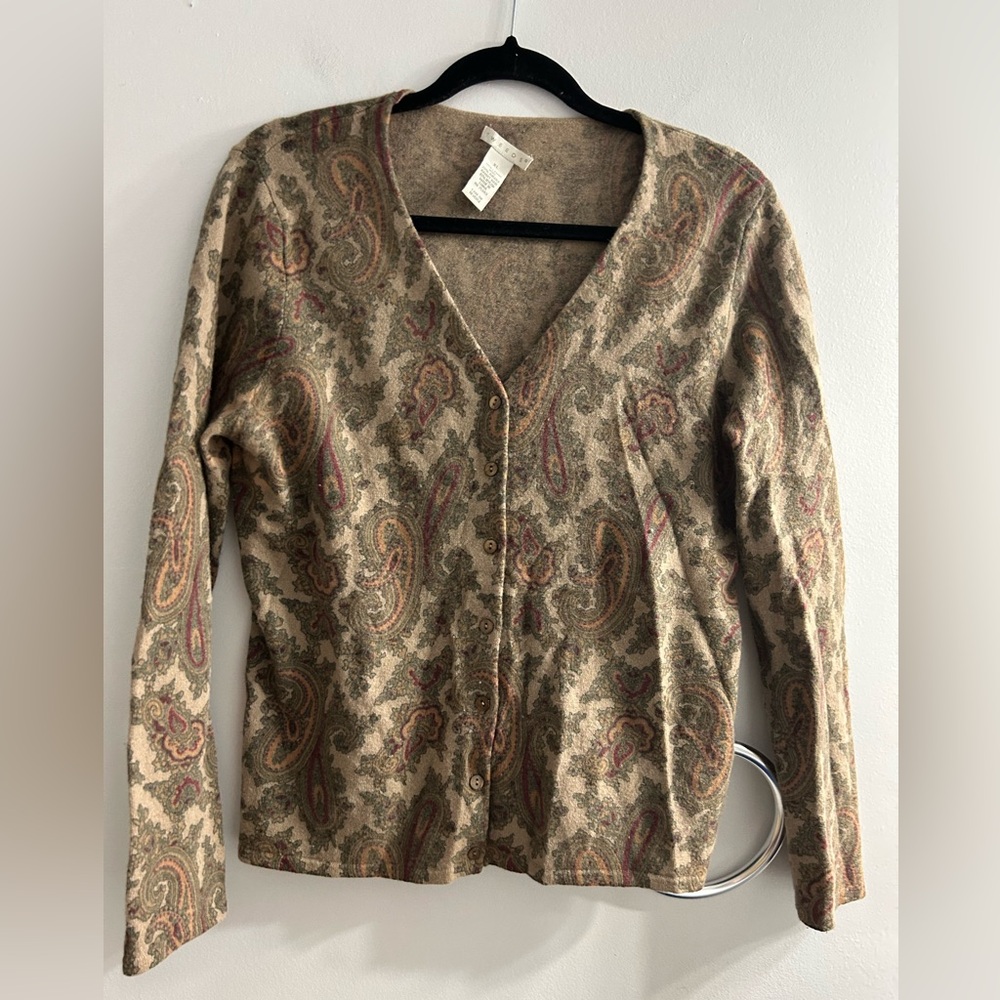 Vintage tweeds lambs wool angora rabbit hair paisley print cardigan sweater - Picture 5 of 7